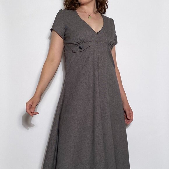 Vintage Handmade FAUX WRAP Empire Waist Retro Midi Dress! Large - Picture 5 of 9